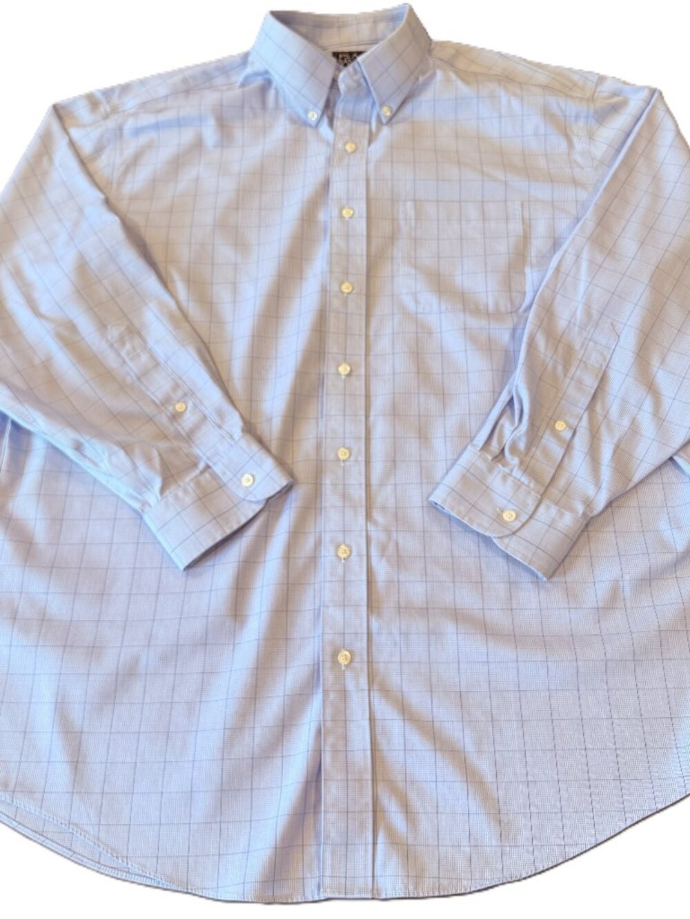 Jos A Bank Traveler Men’s Blue Plaid Cotton Shirt 17.5 34